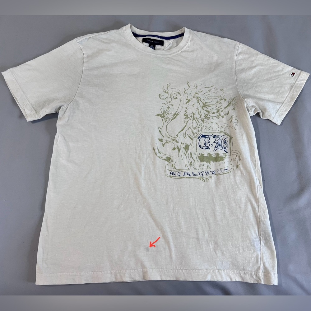 Vintage 90's Tommy‎ Hilfiger  Graphic T Shirt Beige Size Large